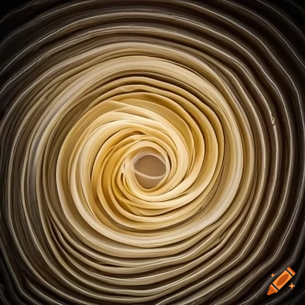 A fettuccine noodle spiraling out from the center, following the ...