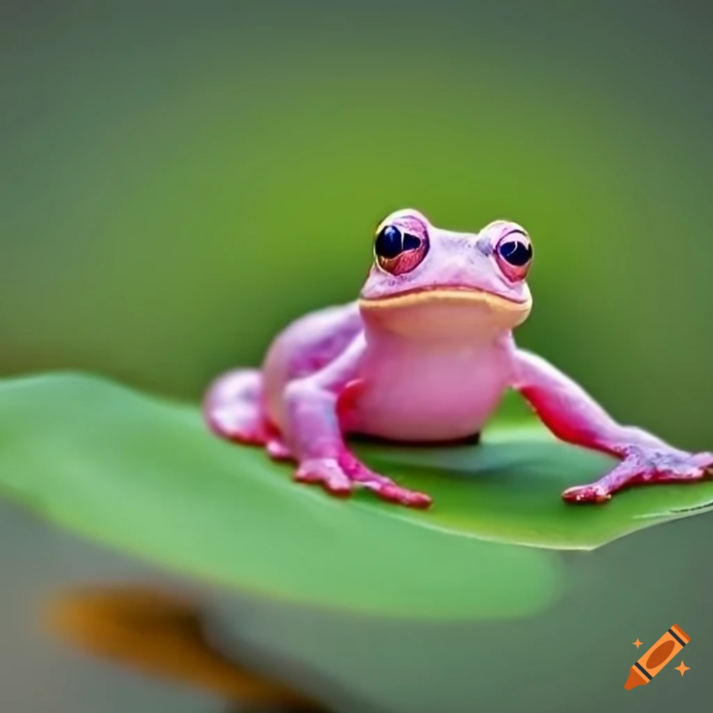Pink frog on leaf in pond on Craiyon