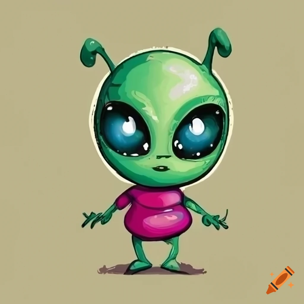 Cartoon cute baby alien big eyes looking at you on Craiyon