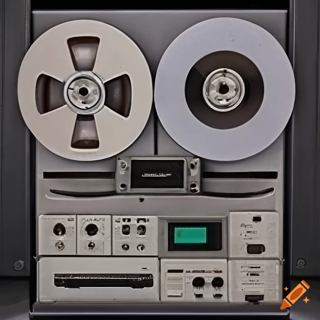 magnetic tape on 10.5-inch reels mounted in pairs in a tape