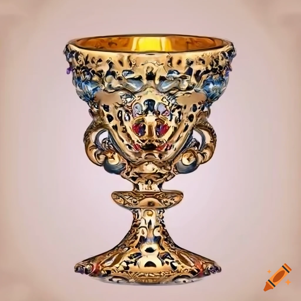 A large ornate chalice on a white background with a manga style