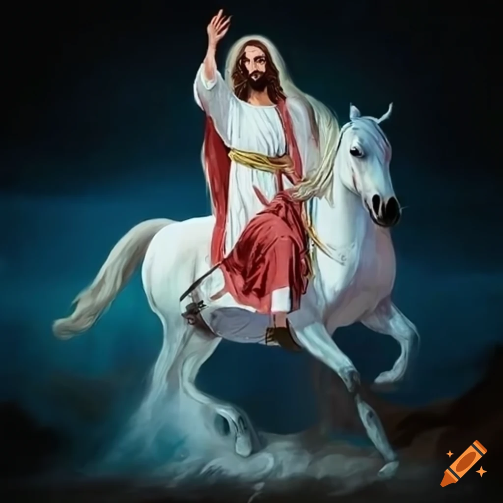 Jesus Riding On A White Horse In The Book Of The Bible Revelation On 