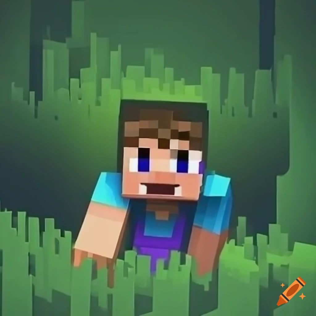Minecraft character touching grass for youtube thumbnail