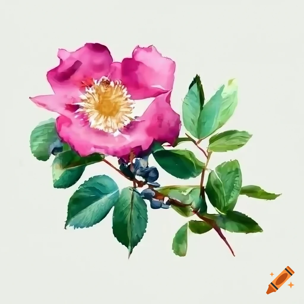Watercolour Wild Roses Beautiful digital painting, watercolor, wild rose flower surrounded by ...