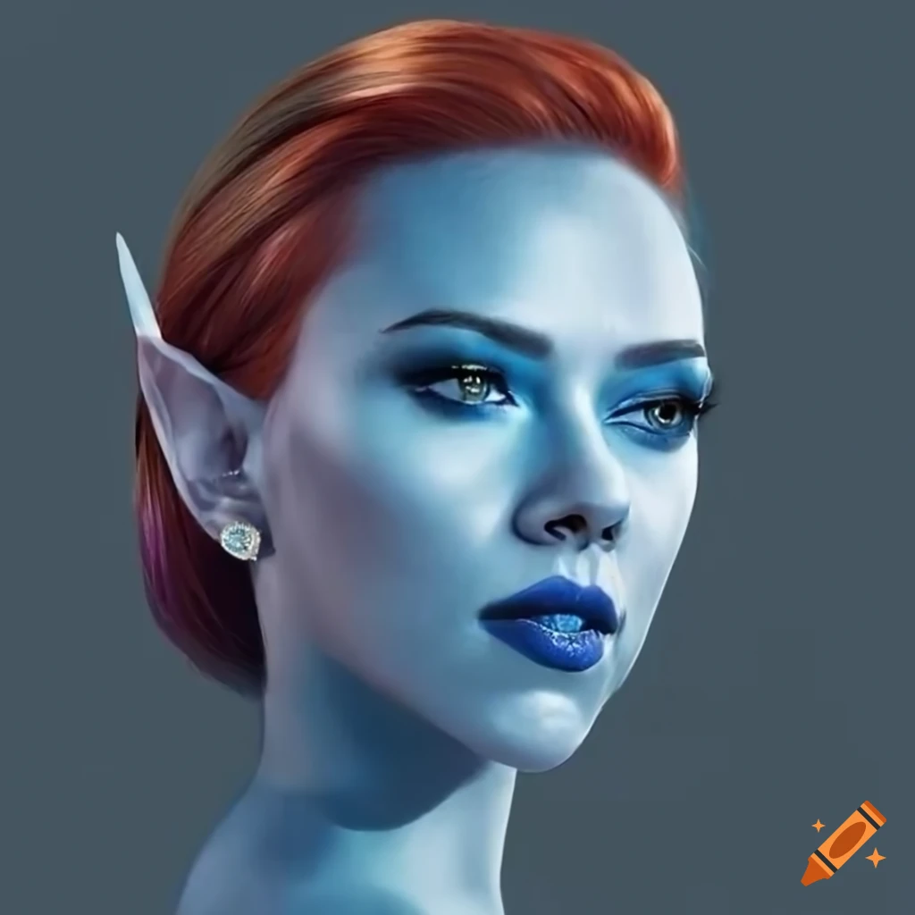 Scarlett johansson portrays a beautiful elf woman with blue skin and ...