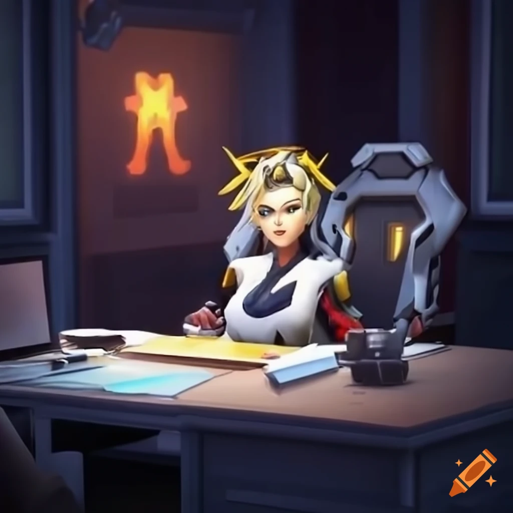 Overwatch mercy in office on Craiyon