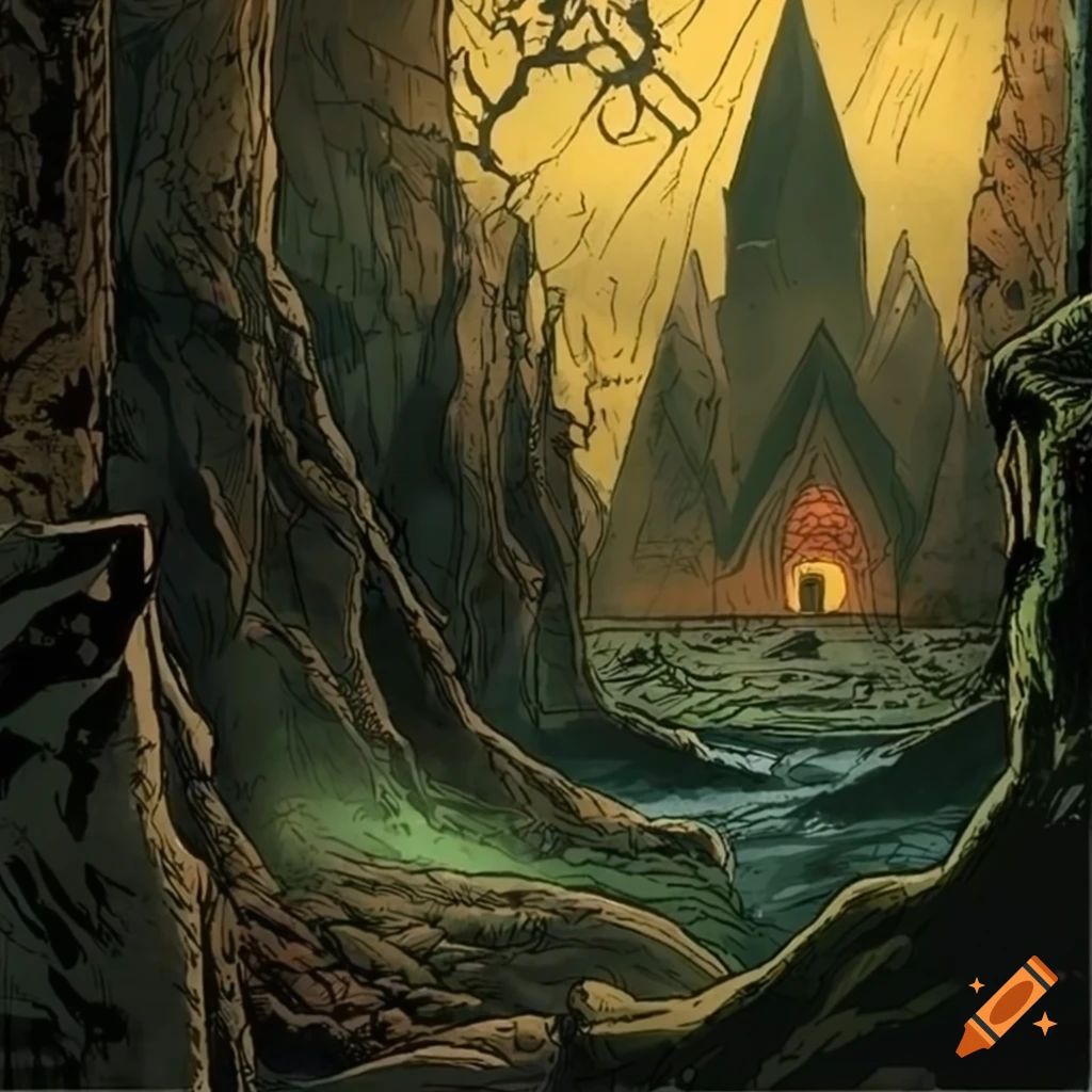Comic book panels featuring ancient norse landscapes on Craiyon