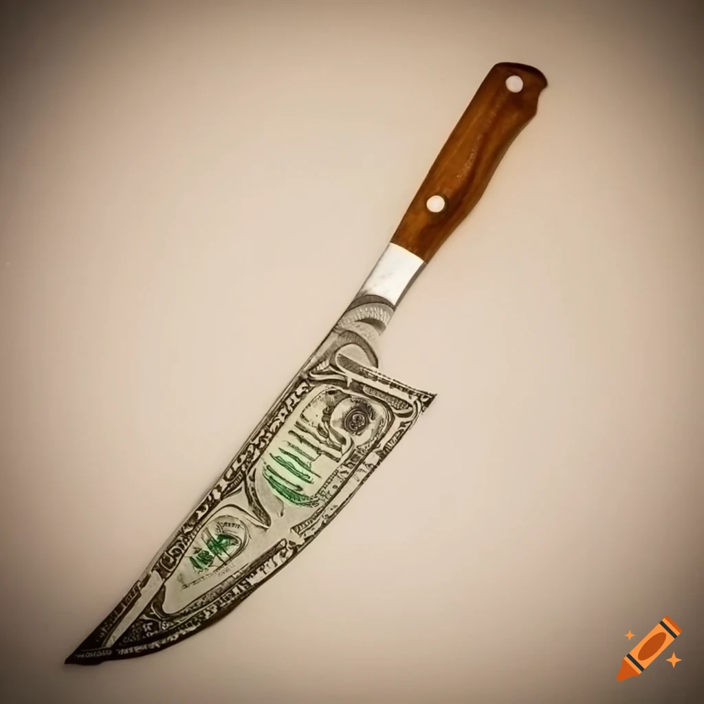 a bread knife knife made out of dollar bills