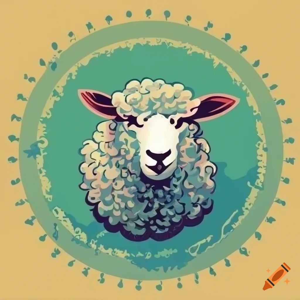 Colorful vector artwork of a sheep in simple style with stamp effect