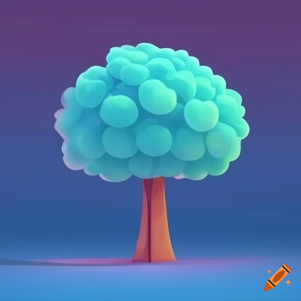 2d cartoon trees with yellow blue light green and light pink colors