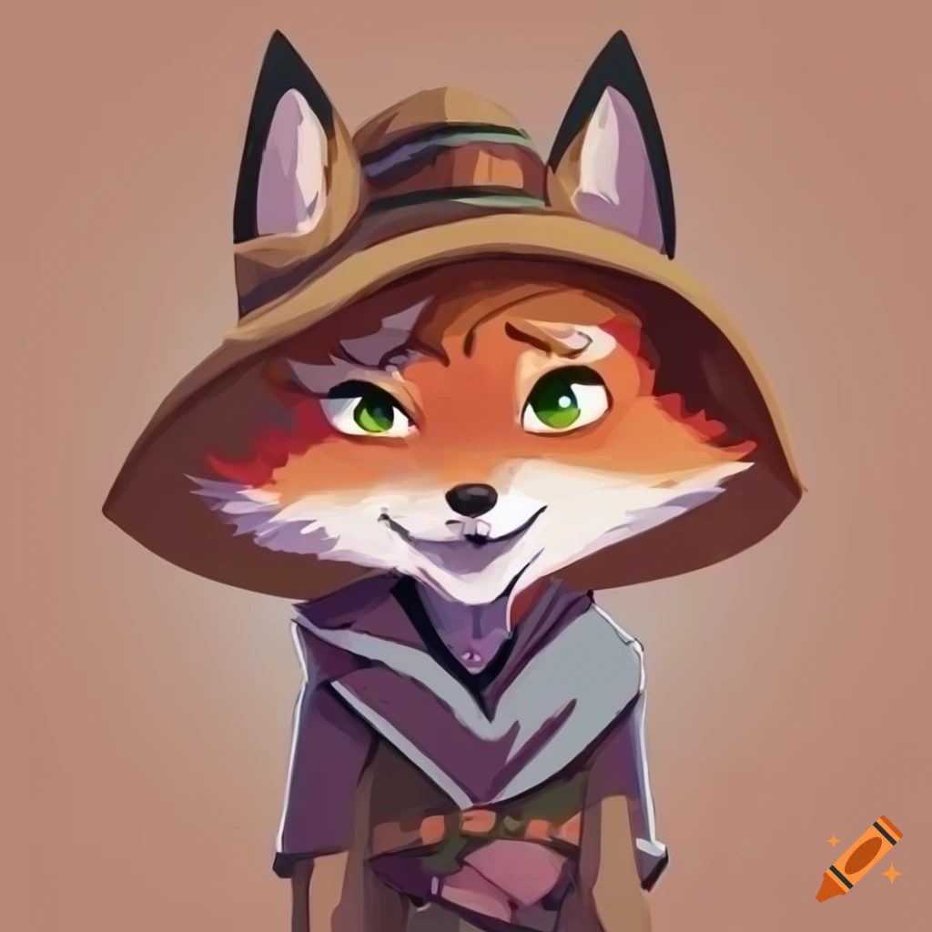 Cute anthropomorphic fox adventurer in a sharp art style