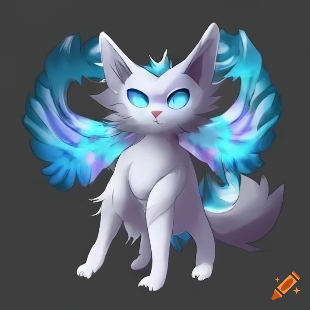 A mythical creature with ragdoll cat, wings - pokemon inspired