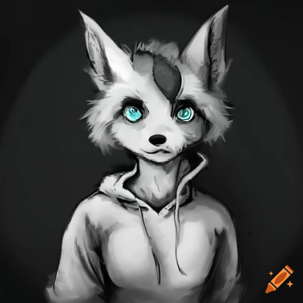 Anthro male furry rabbit with depression face, emo haircut