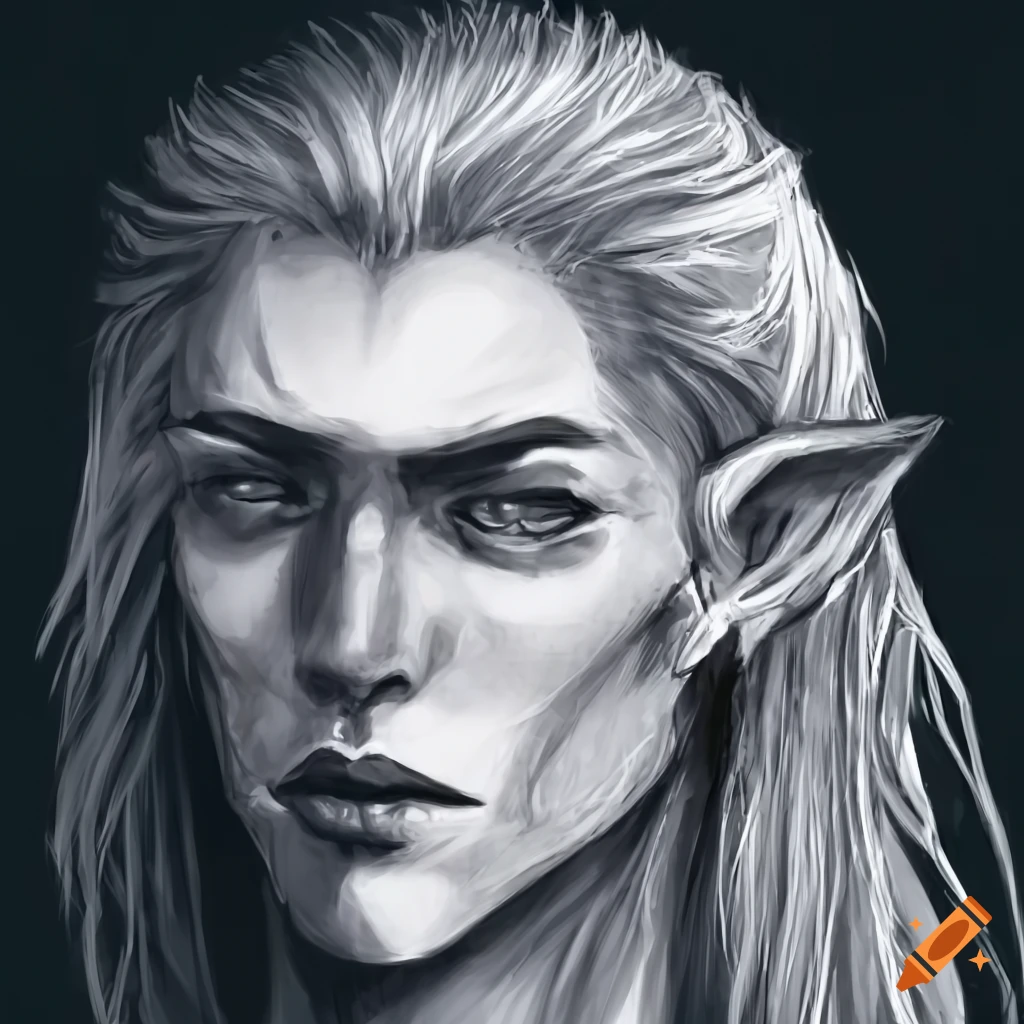 Male elf with long silver hair and sad face on Craiyon
