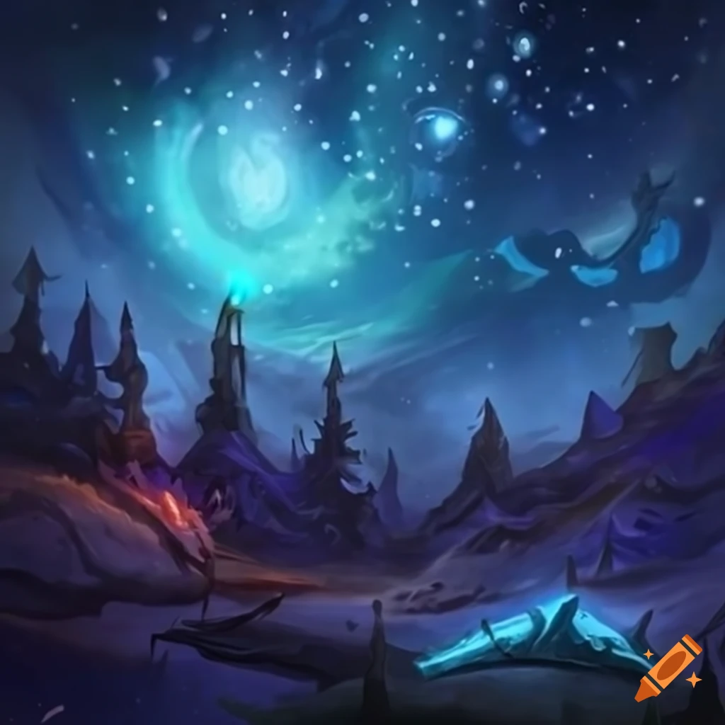 hearthstone-inspired artwork with a night sky and twinkling stars