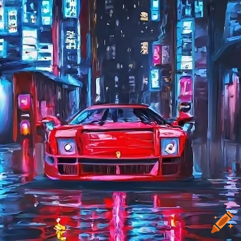 好きに 油彩画 Ferrari F40 赤 山 湖 風景画 | barstoolvillage.com