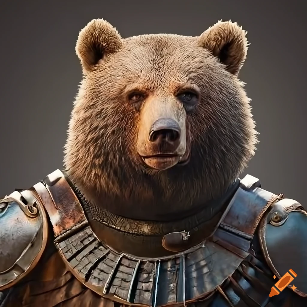 Bear in medieval armour, cinematic, photo realistic on Craiyon