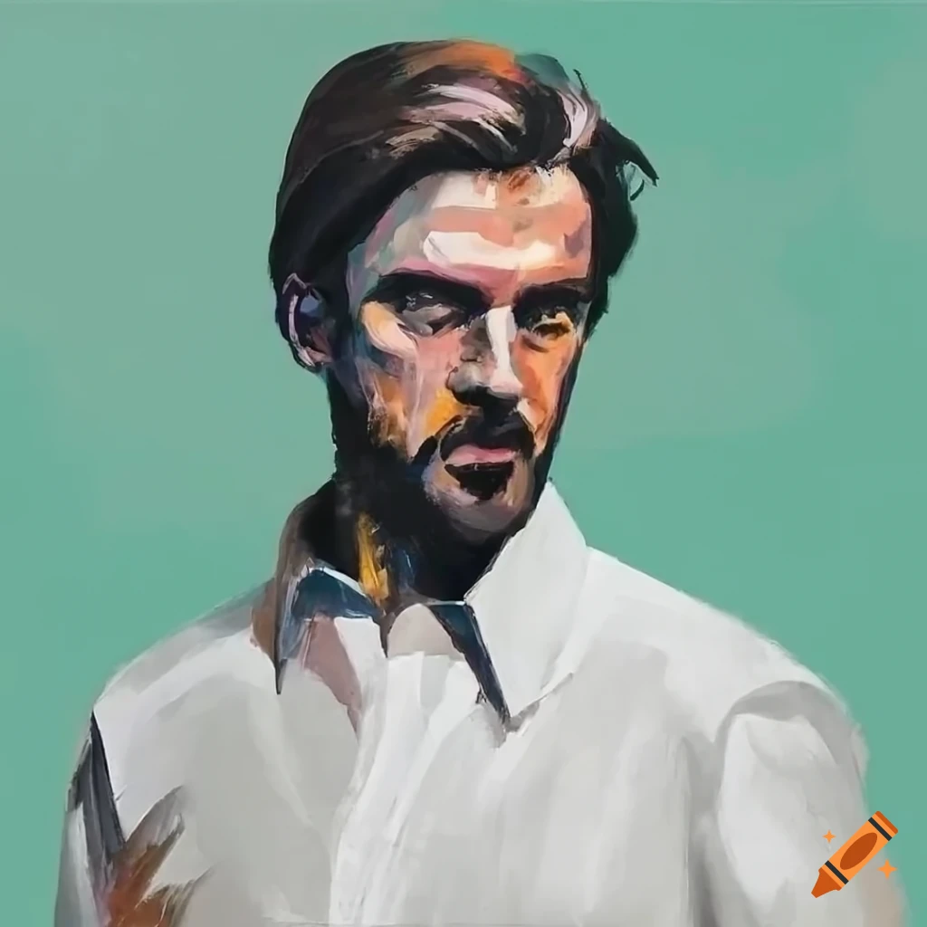 Paiting of dan stevens in a white linen shirt, abstract expressionism