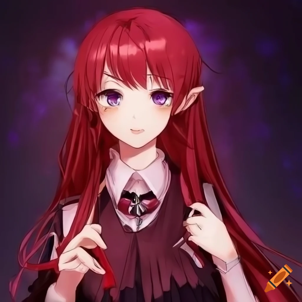 Masterpiece 2d Lovely Anime Girl Red Hair Purple Eyes Beautiful Face Full Body On Craiyon 8753