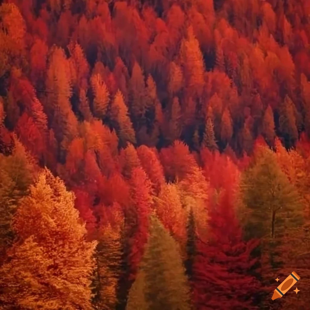 a-welcoming-forest-made-of-red-trees-in-autumn-with-a-cottage-in-a
