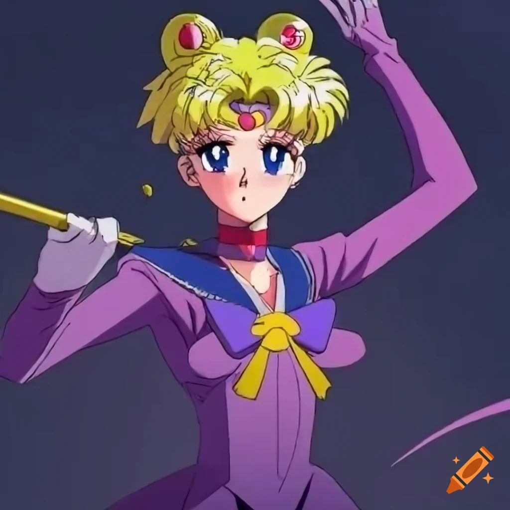 Sailor moon wearing a conductor’s uniform and holding a baton in her
