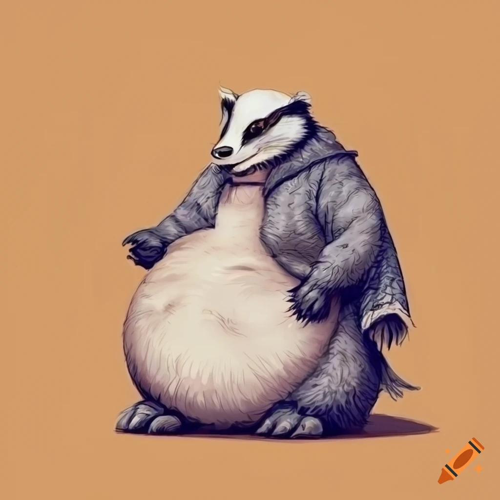 A morbidly obese bloated gluttonous anthro badger wearing a royal robe ...