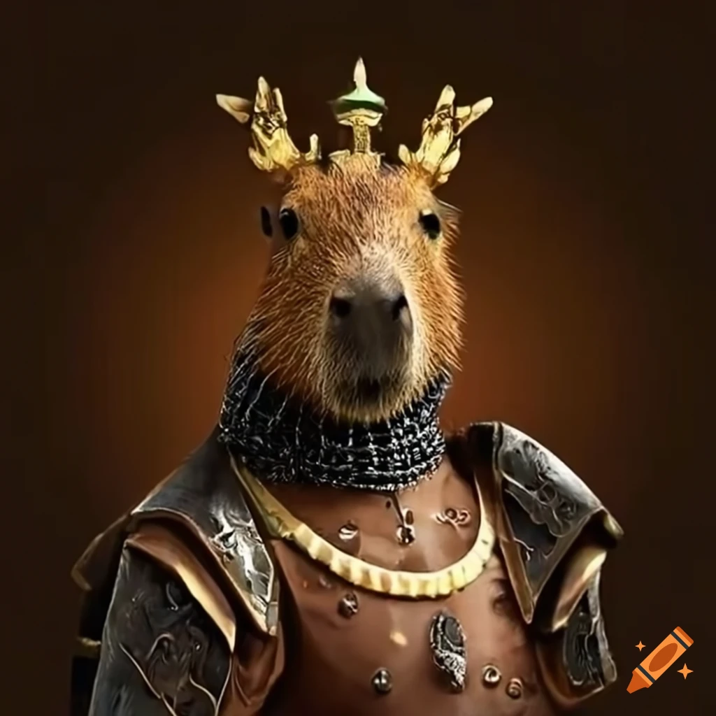 A capybara warrior in armor who looks like a king on Craiyon