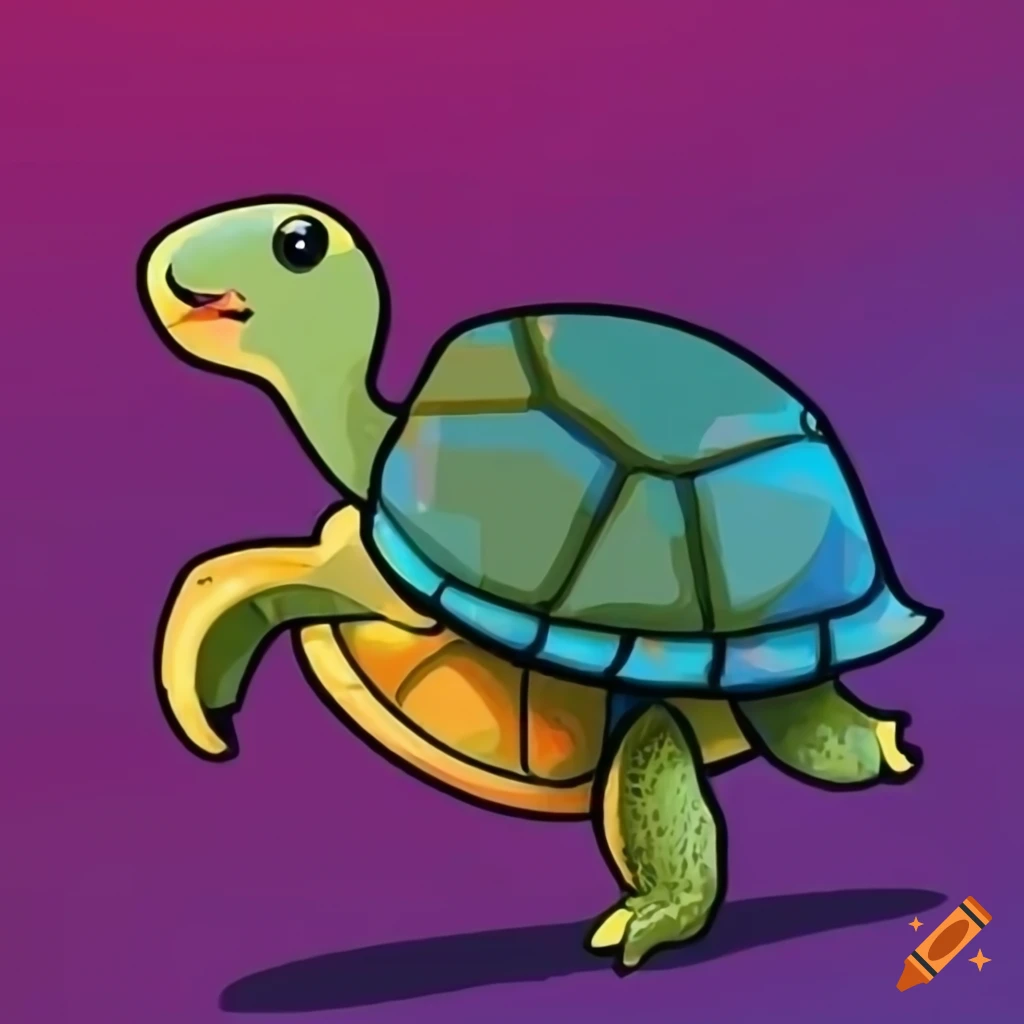 Turtle walking down the city happy colors hip beautiful people backgrounds