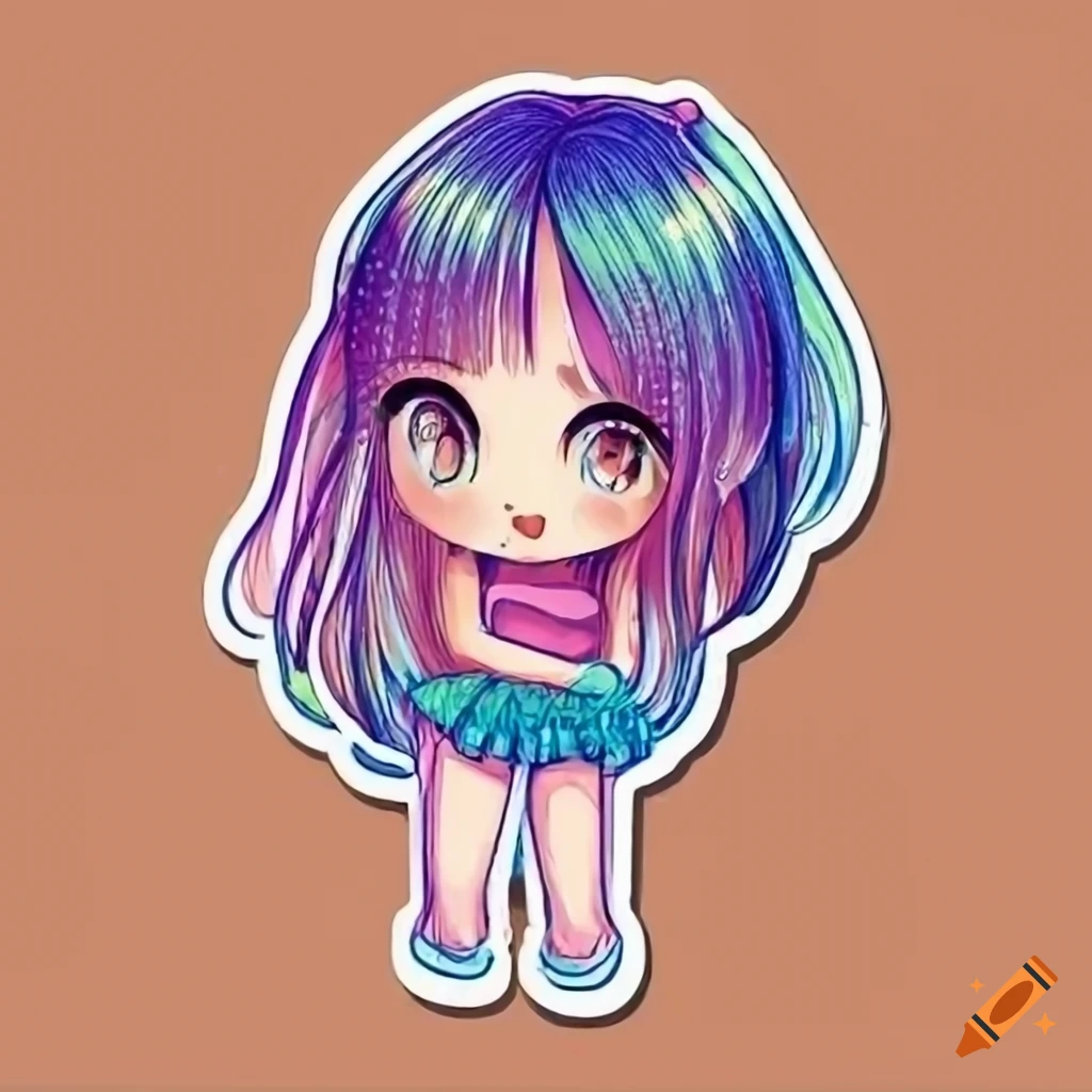 Cute girl sticker, cartoon style, colorful, kitten style on Craiyon