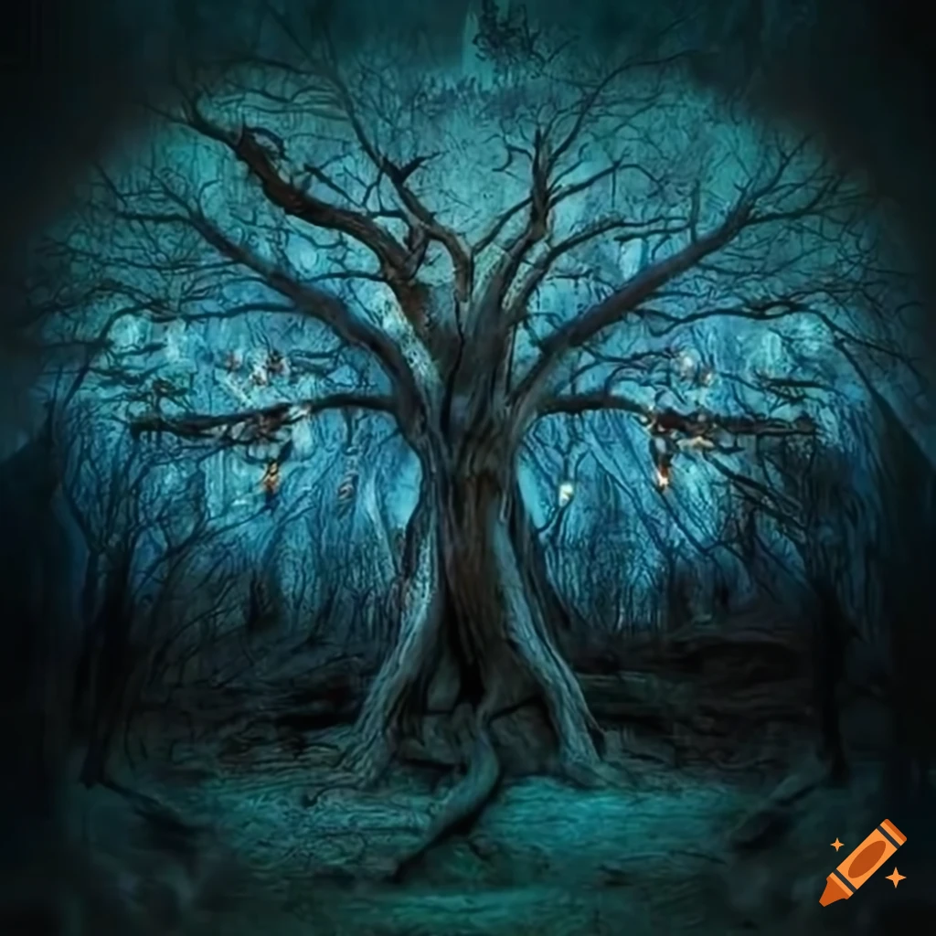 Still image of the team gathered around an ancient tree with ...