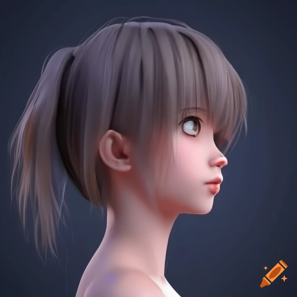 3d rendering of a thoughtful anime girl, profile view