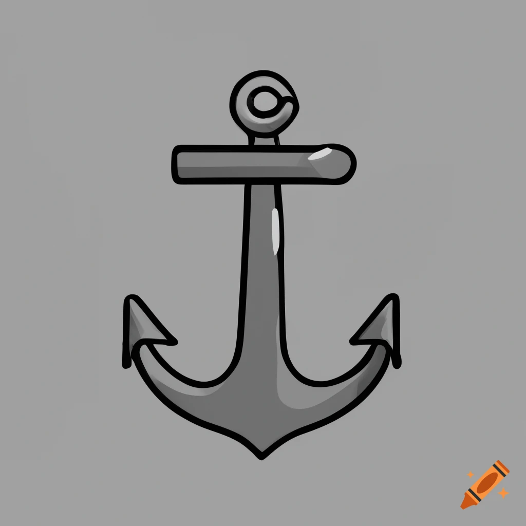 Simple outline of a simple anchor that is slanted to the right, 8k, 1:1,  black outline, white fill, transparent background on Craiyon