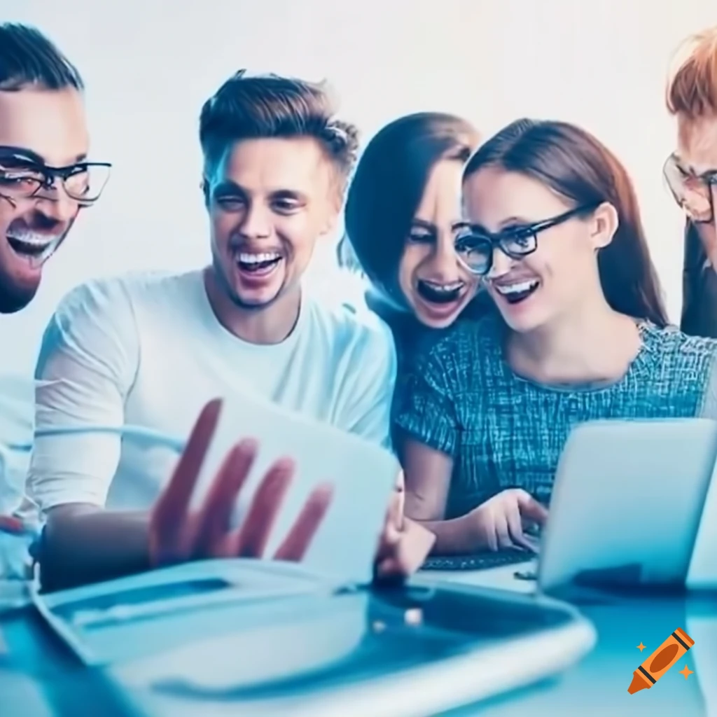 Image of a group of people having fun while coding on Craiyon