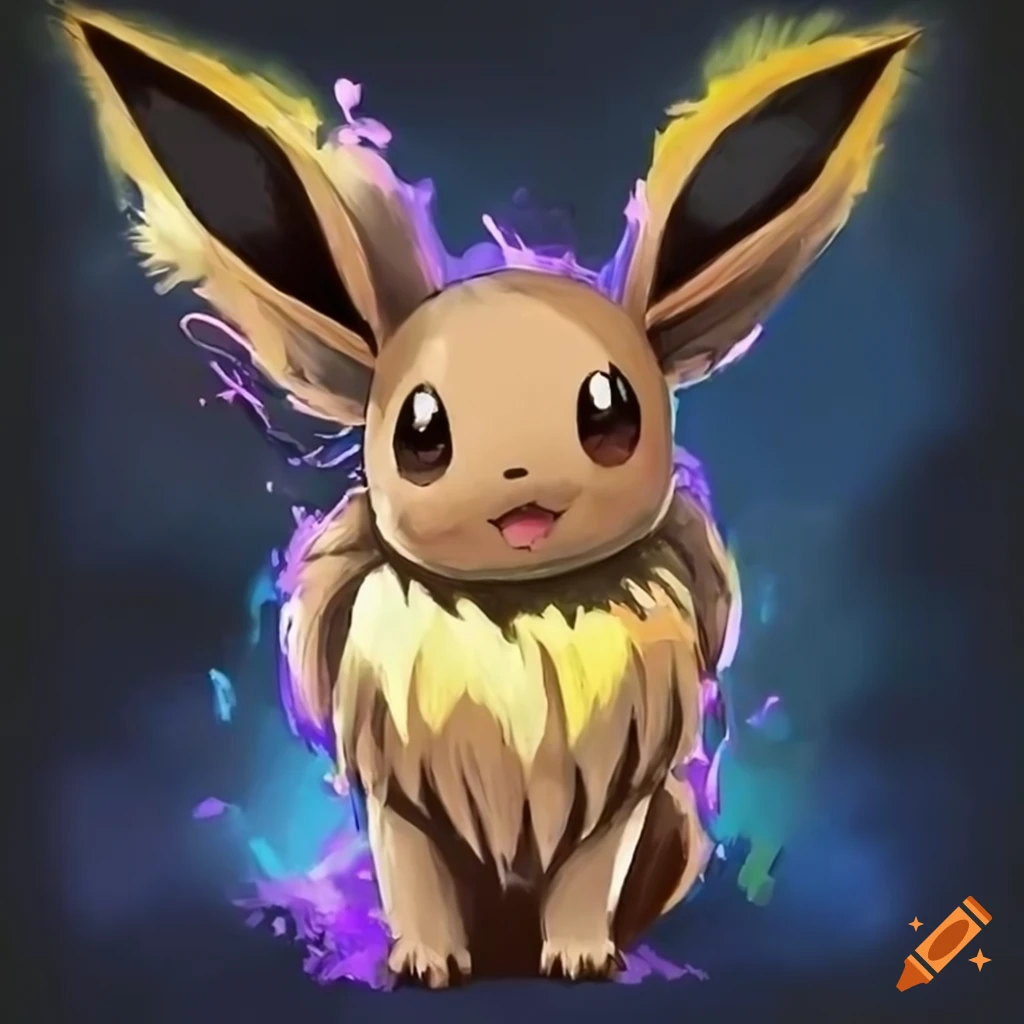 A pokemon eevee painted with acrilics on Craiyon