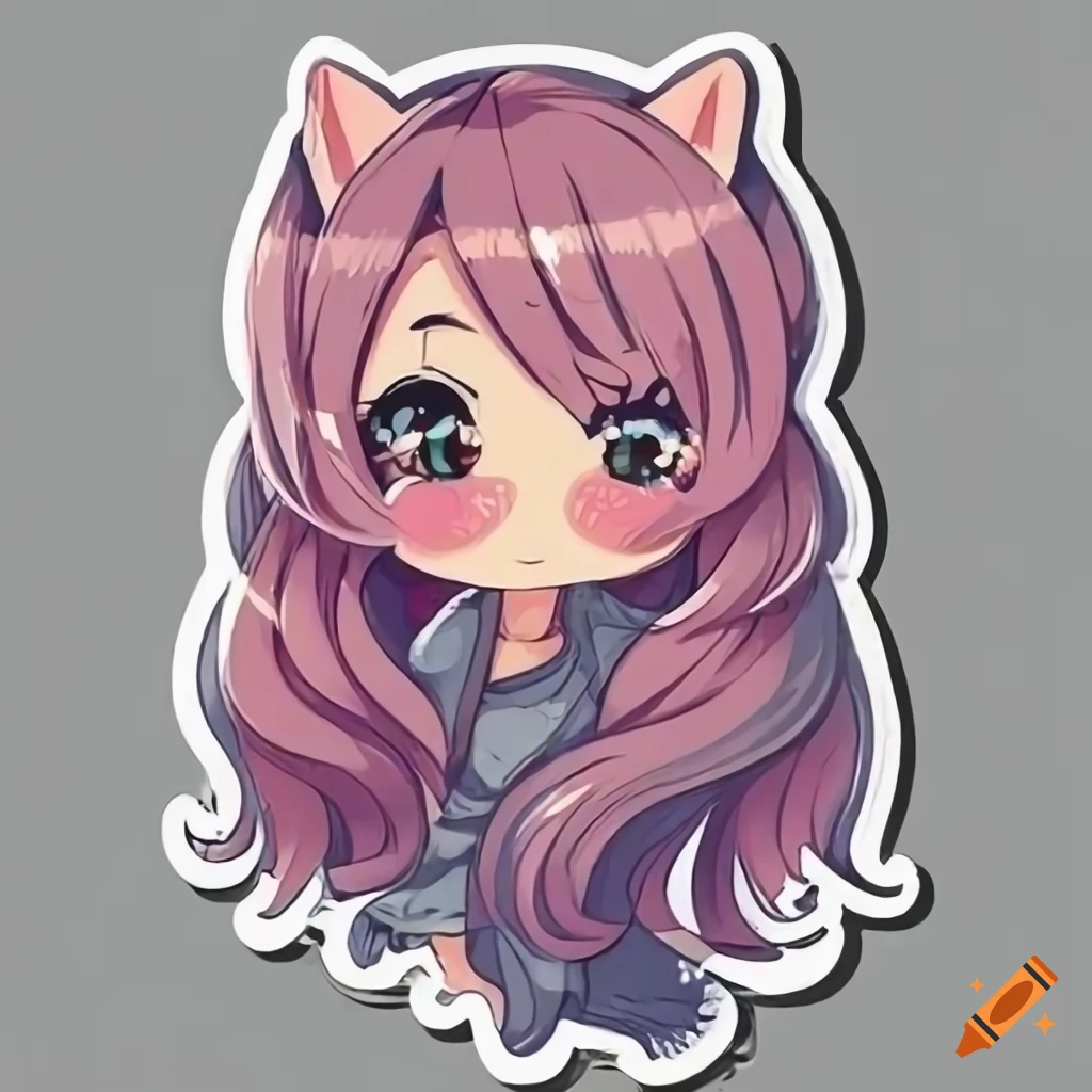 Cute Chibi Anime Cat Girl With Cats | Sticker