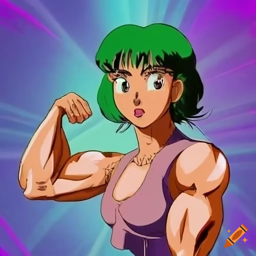 An 80s anime starring ravneet gill as a glazed female bodybuilder named,  