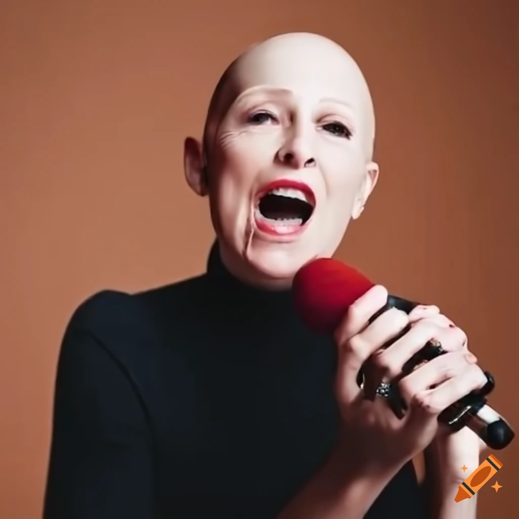 Bald woman singing on Craiyon