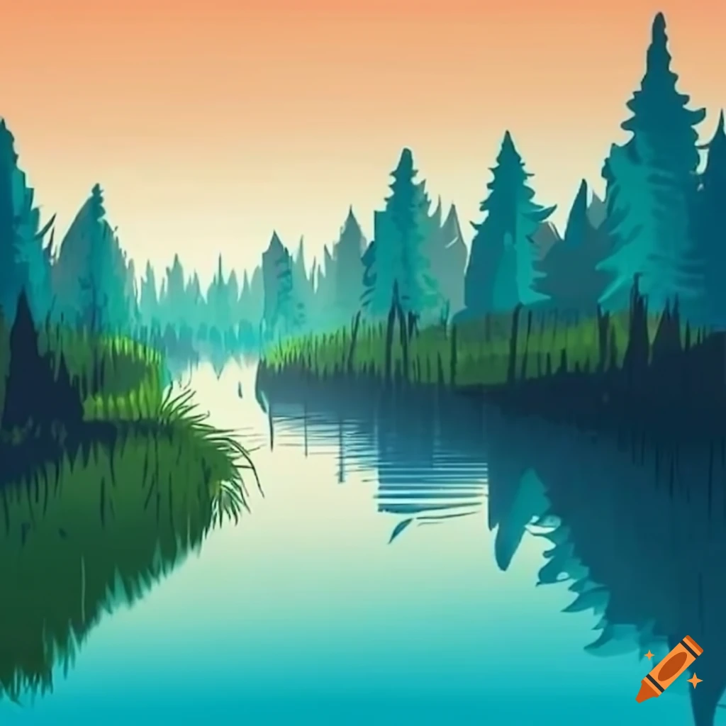 A river crossing a plain with some scattered trees on Craiyon