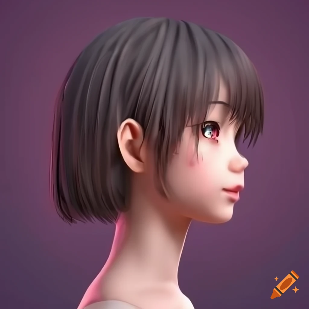 A 3d profile rendering of an anime girl lost in thought