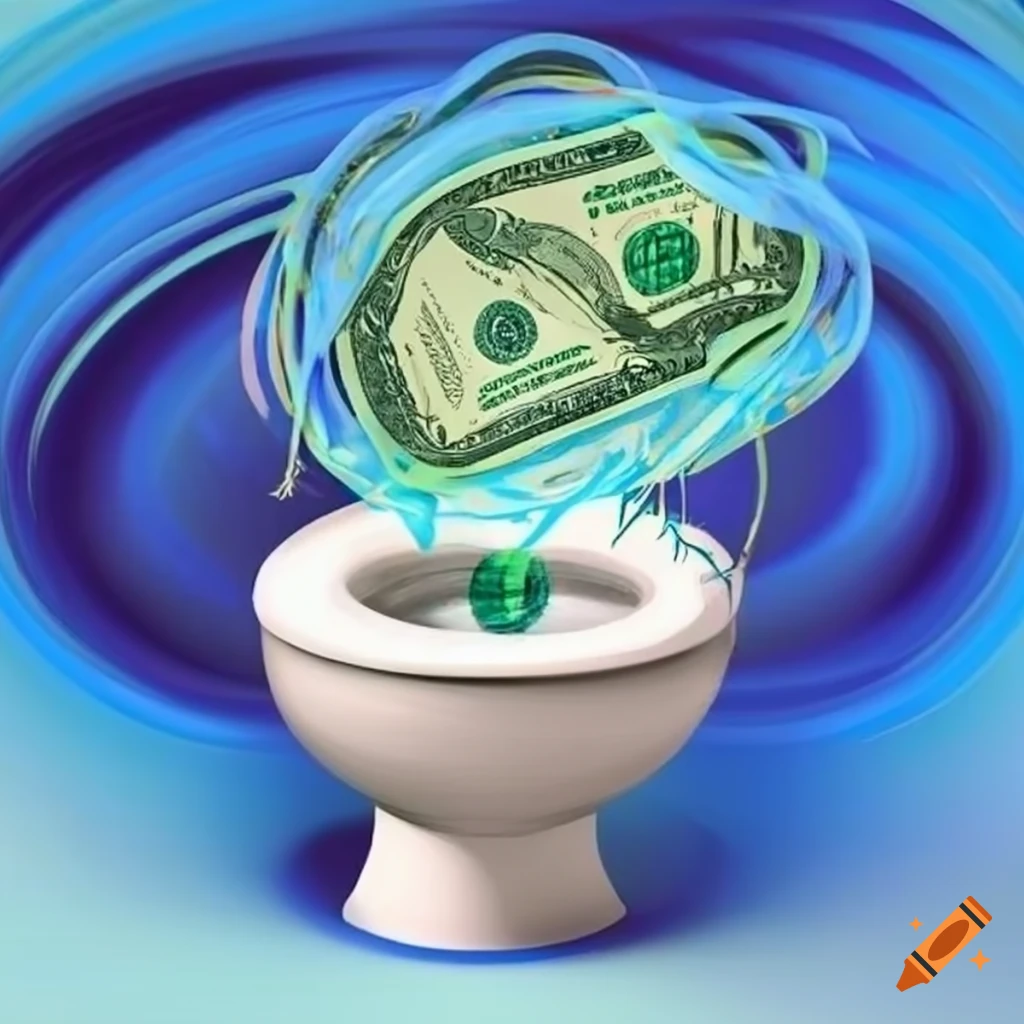 Illustration showing the us dollar dollar swirling in a global toilet