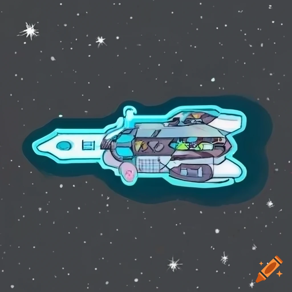 Space-themed sticker with a futuristic spaceship design on Craiyon