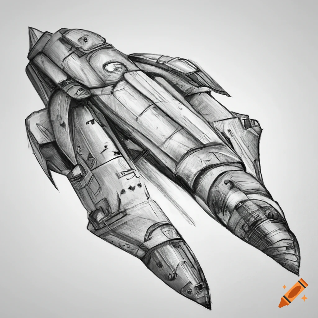 Black and white ink concept art drawing of futuristic or sci-fi spaceship  or spacecraft. Stock Illustration | Adobe Stock