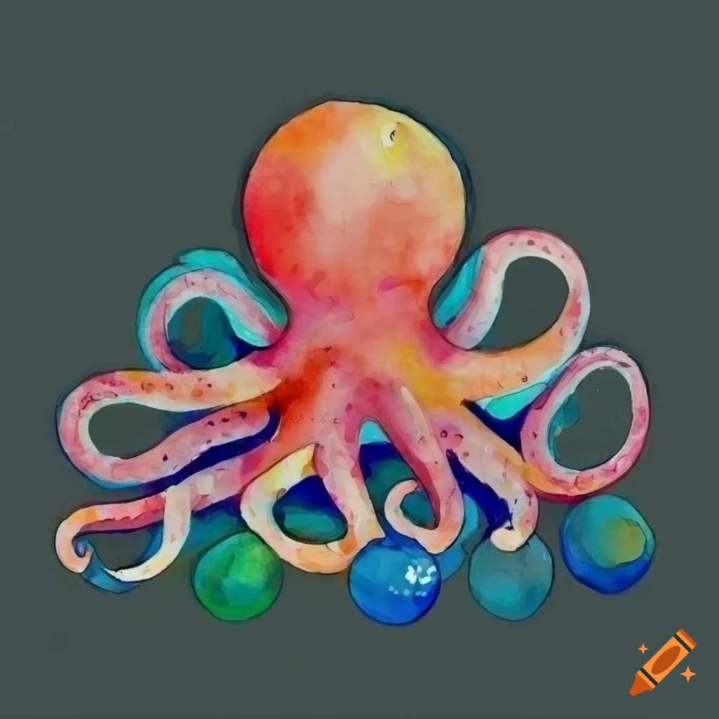 Octopus with 8 balls. The illustration should be in a colorful and ...