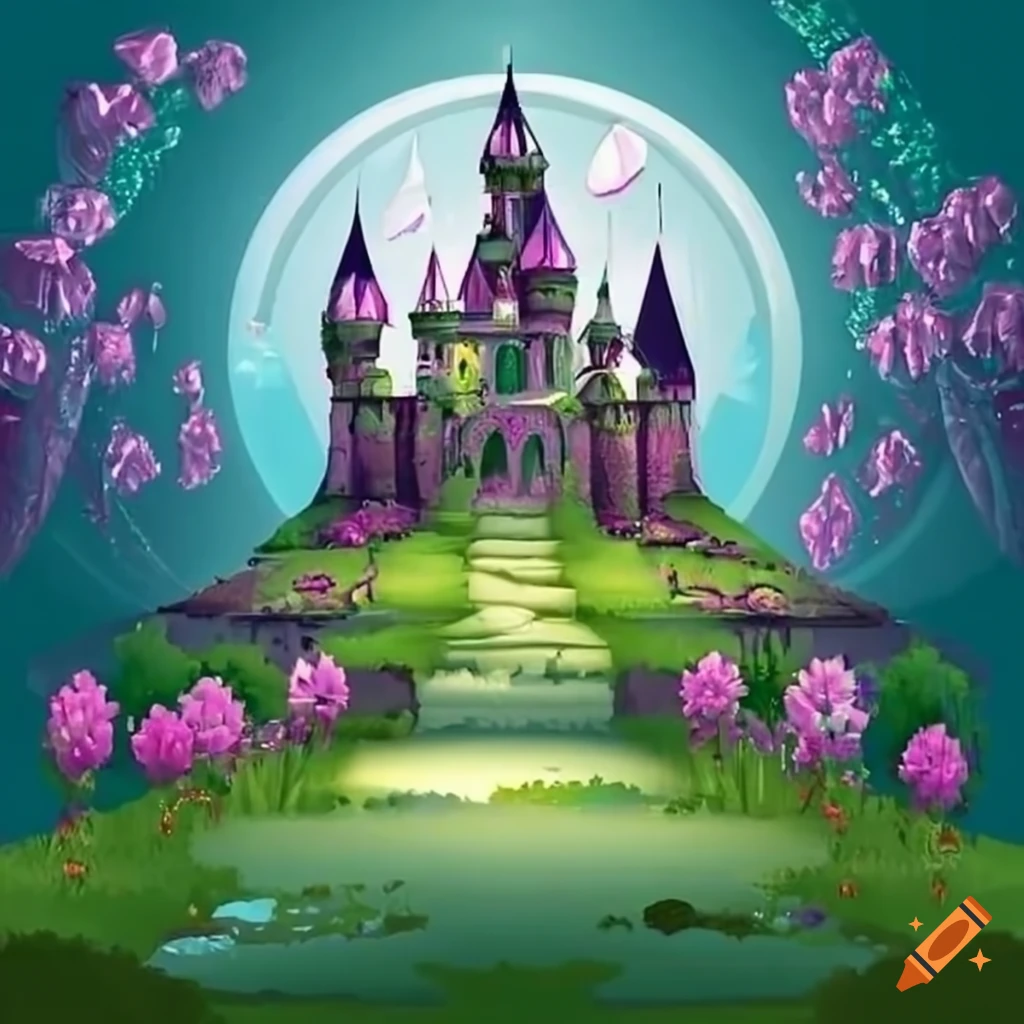 A breathtaking fantasy castle with crystal spires and enchanting gardens