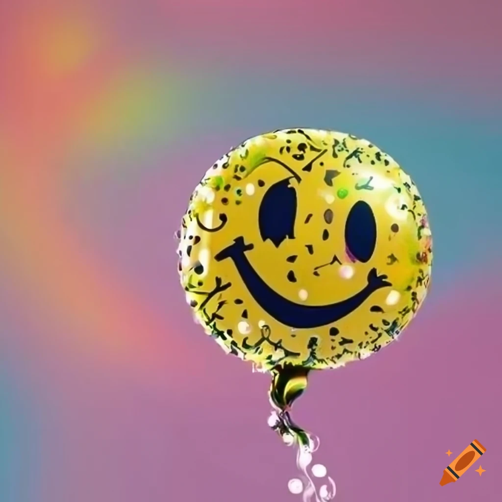 Create me a graffiti logo of a smiley face ballon flower with wings ...