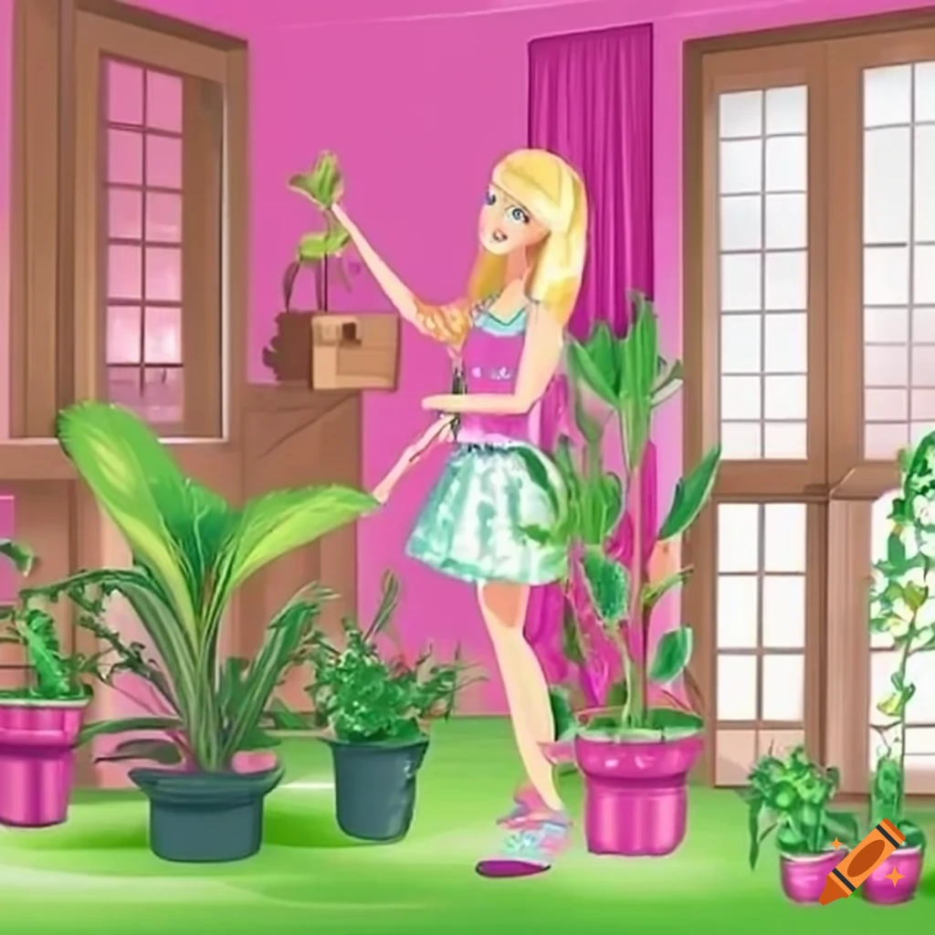 Barbie watering her house plants on Craiyon