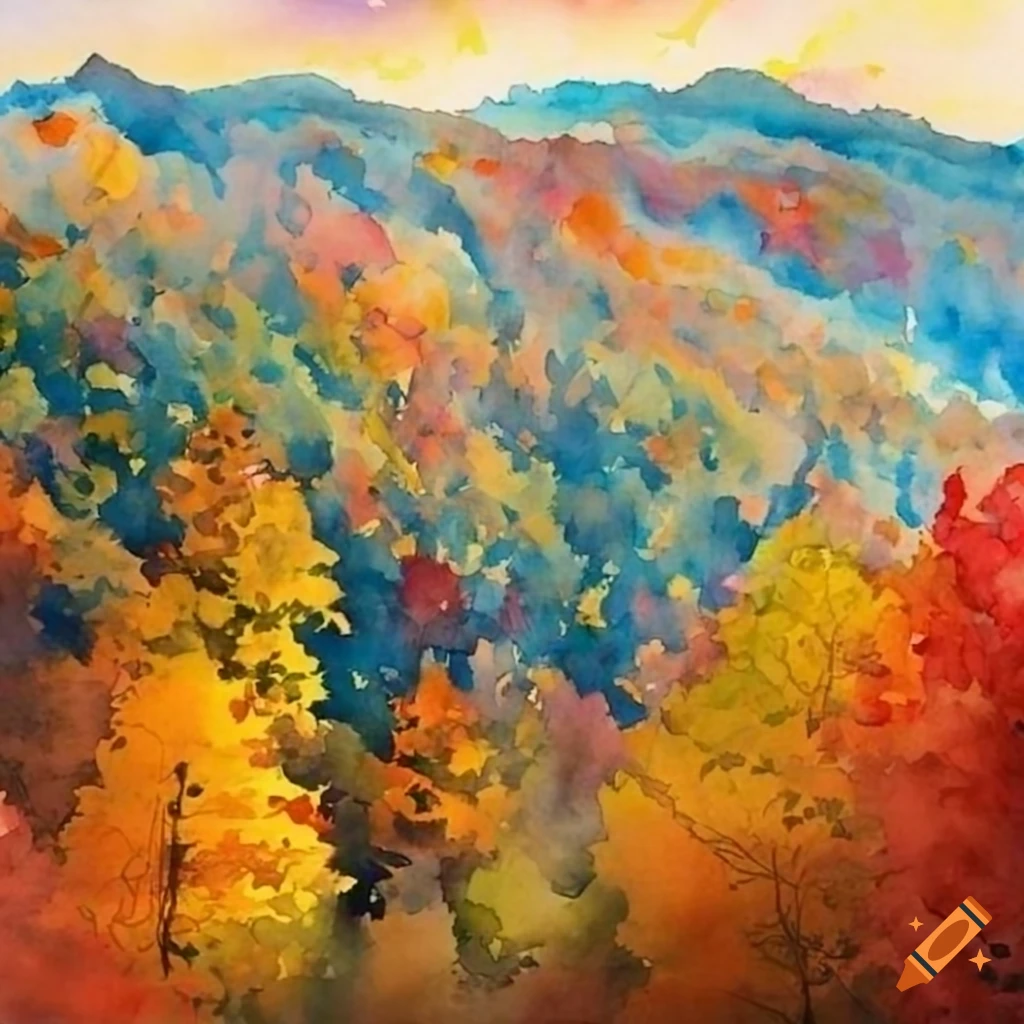 Autumn in the smoky mountains, watercolor landscape painting on Craiyon