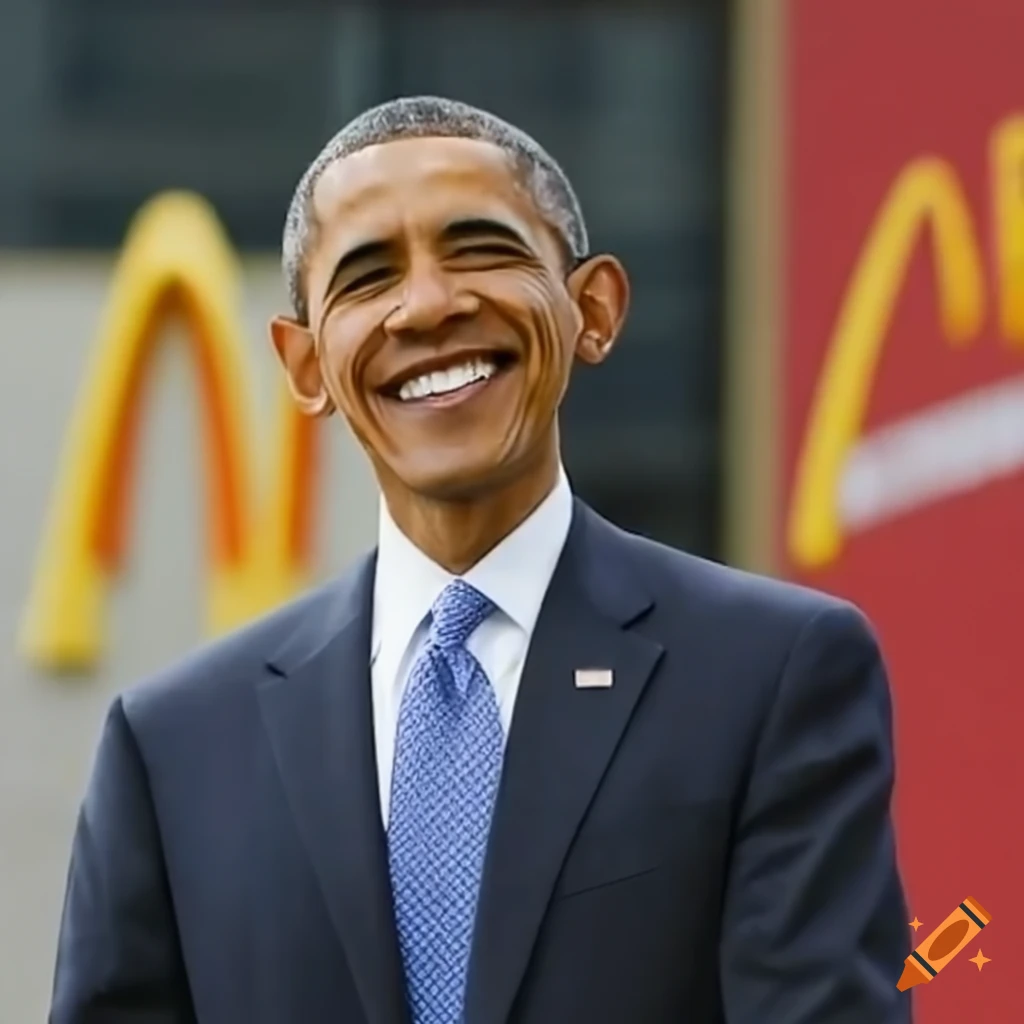 Barack Obama standing in front of a McDonalds