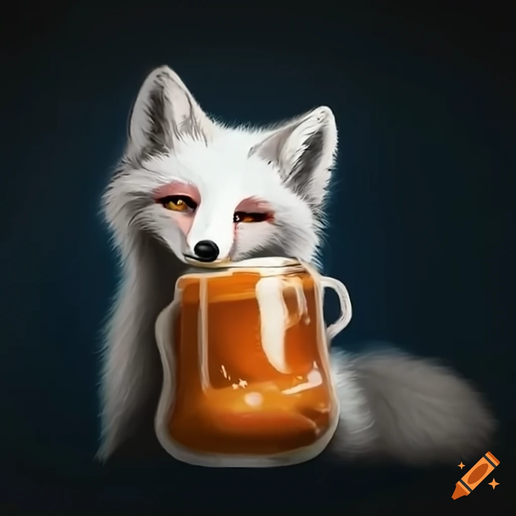 Arctic fox eating a jar of caramel on Craiyon