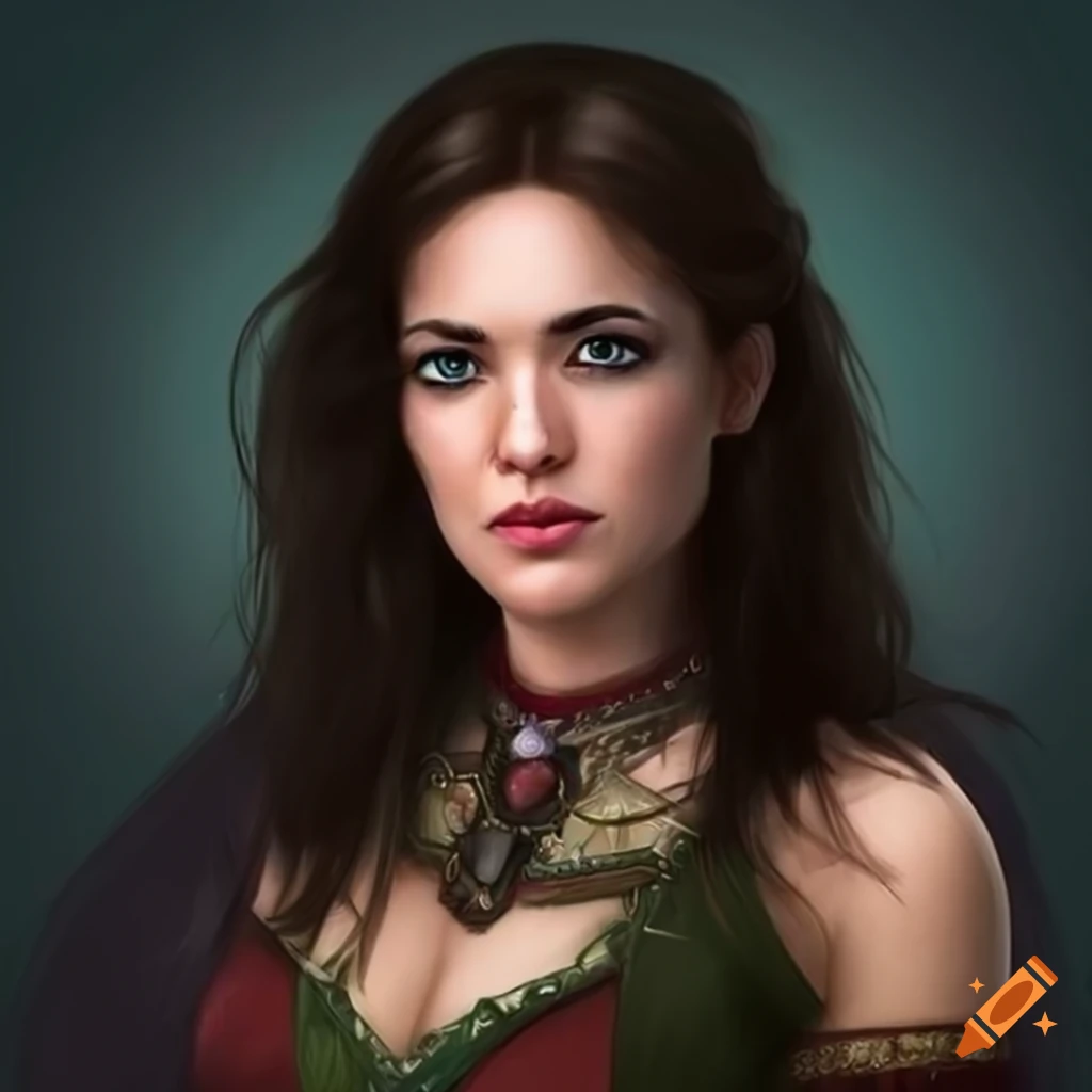 Realistic portrait of a beautiful brunette female halfling in celtic ...